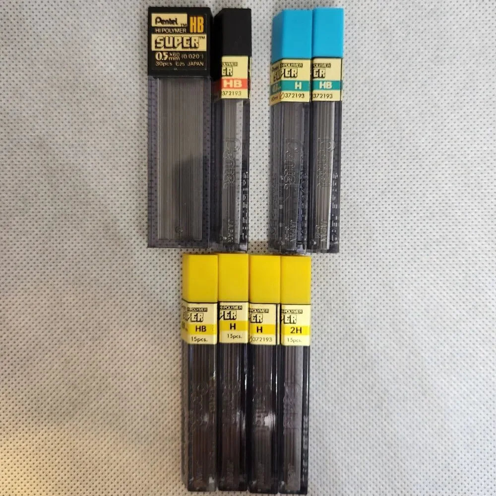 Pentel Super Hi-Polymer Lead Refills, 0.5mm, 0.7mm, 0.9mm Lot of 8 tubes